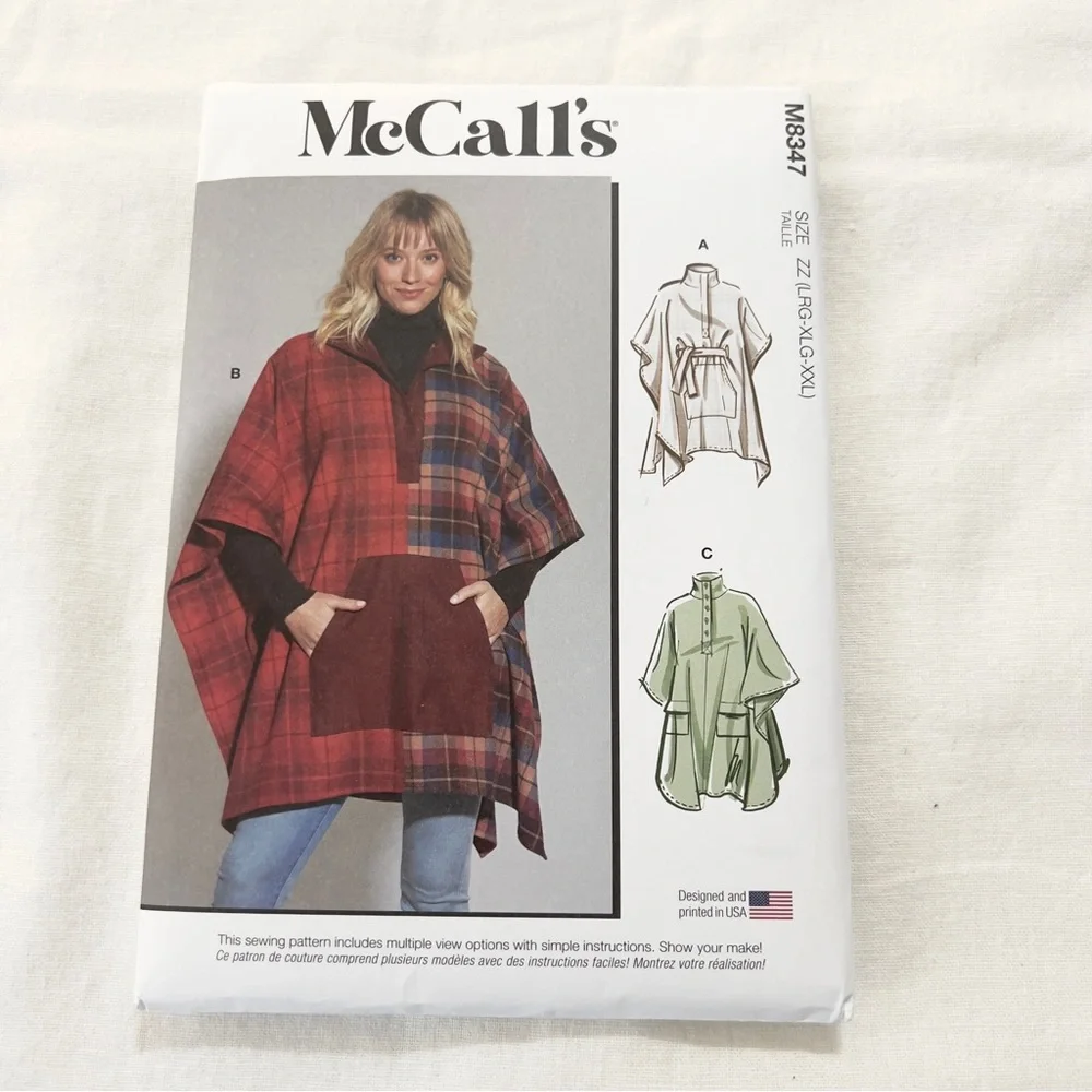 McCall’s M8347 Poncho Pattern L-XXL Uncut Factory Folded